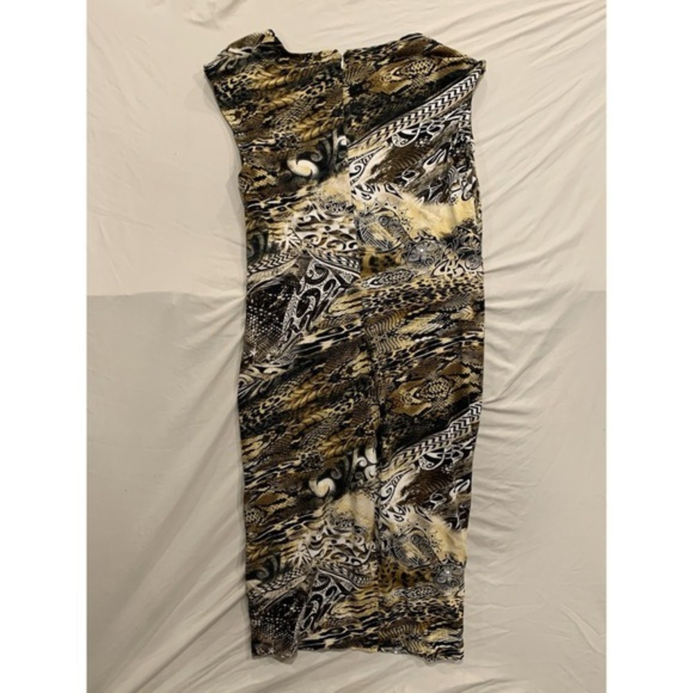 Y2K Cache Animal Print Bodycon Dress XL Ruched Side Sleeveless Spandex USA Made - Picture 7 of 11